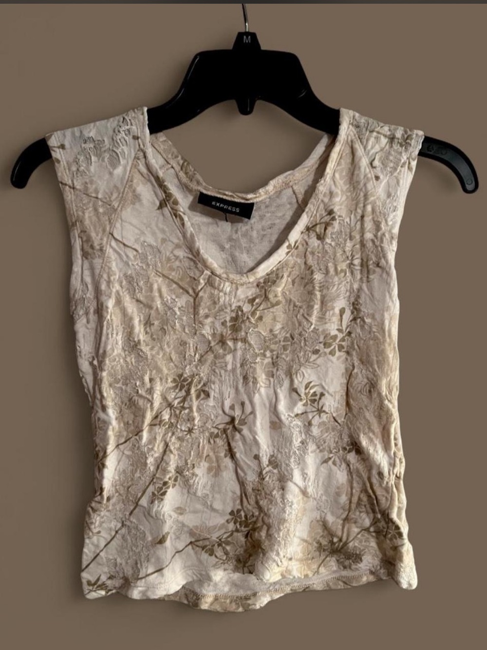 Express Cream Floral V-Neck Tank Top